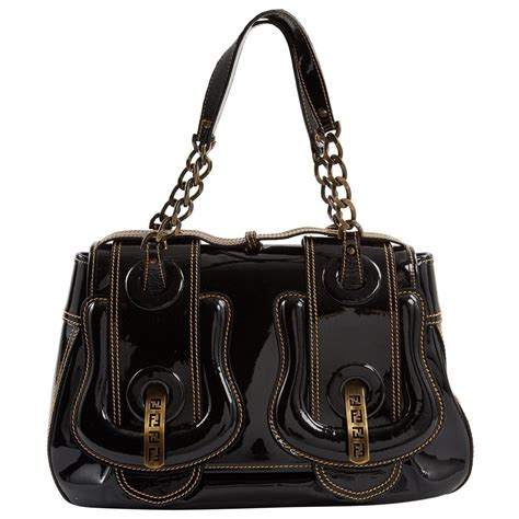 fendi black patent leather trim with mesh fabric|Fendi black leather bag.